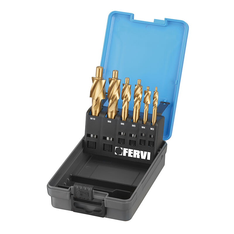 foto del prodotto fervi serie 6 pz lamatore attacco cilindrico x prefori filettatura m3 10 l018s