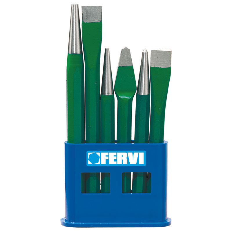 foto del prodotto fervi serie 6 scalpelli punzoni e bulino con supporto in plastica 0127