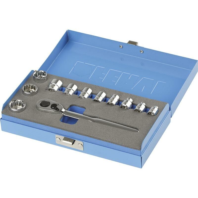 foto del prodotto fervi serie bussole 1 4 a profilo ribassato con cricchetto 4 14 mm sn4e3c017