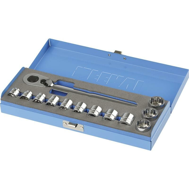 foto del prodotto fervi serie bussole 3 8 a profilo ribassato con cricchetto 8 19 mm sn4e3c016