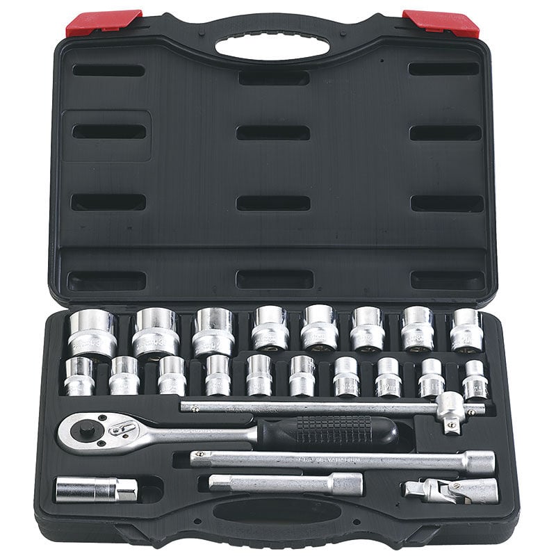 foto del prodotto fervi serie cassetta di chiavi a bussola da 1 2 10 32 mm e accessori 24 pz 0620