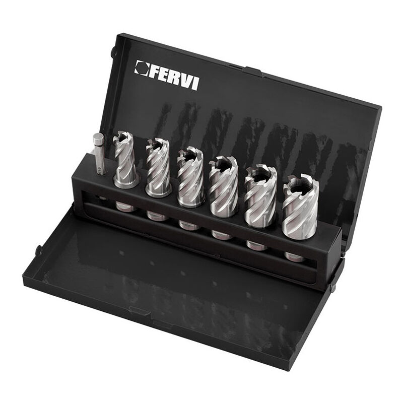 foto del prodotto fervi serie di tazze a carotare f011 6 con attacco weldon 12 22 mm 7 pz