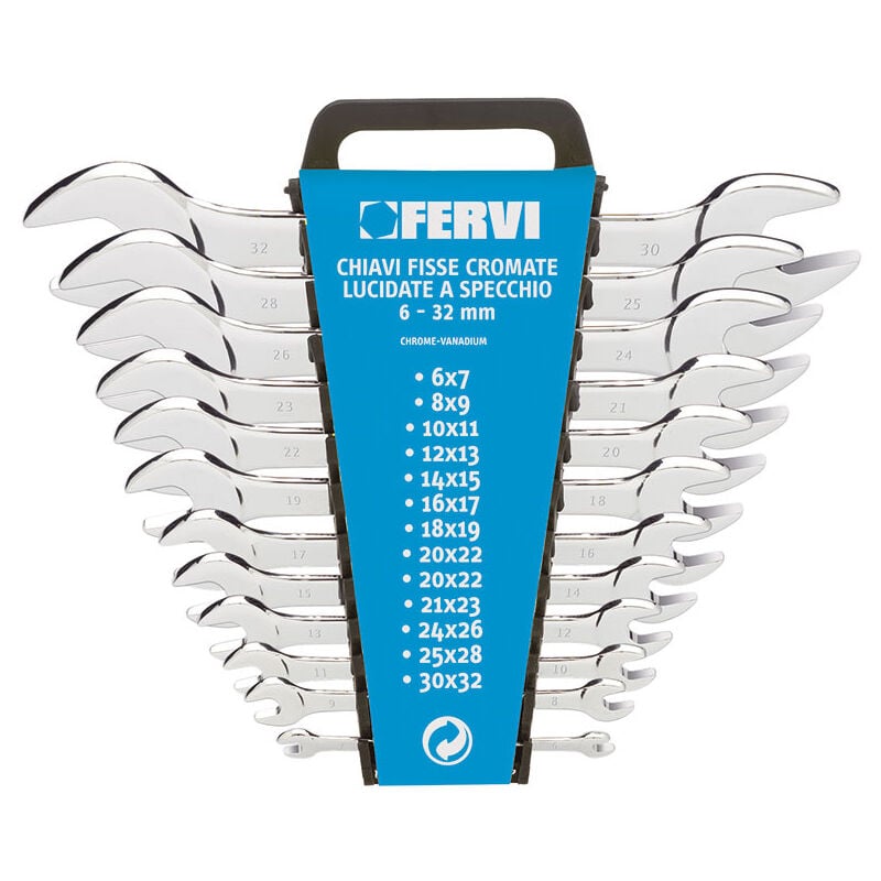 foto del prodotto fervi set 12 pz chiavi fisse cromate lucidate a specchio 6 32 mm 0201