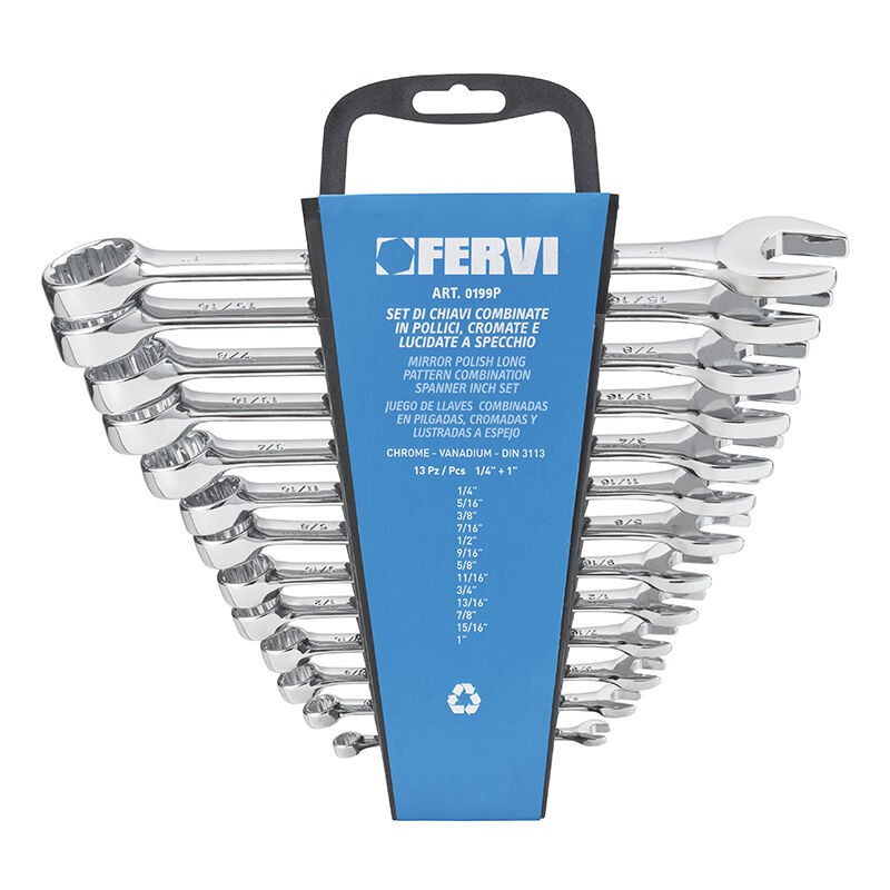 foto del prodotto fervi set 13 pz chiavi combinate in pollici fisse stella 6 22 mm cromate 0199p