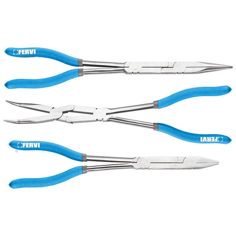foto del prodotto fervi set 3 pinze lunghe a doppio snodo a becchi 0872 p