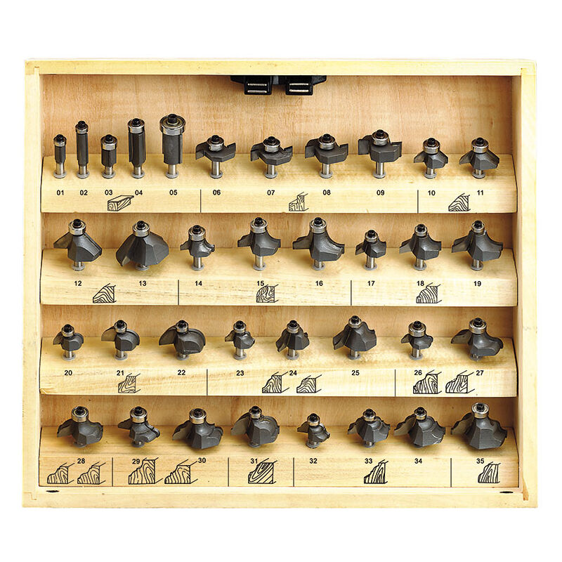 foto del prodotto fervi set 35 frese per fresatrici verticali gambo 6 mm 0830
