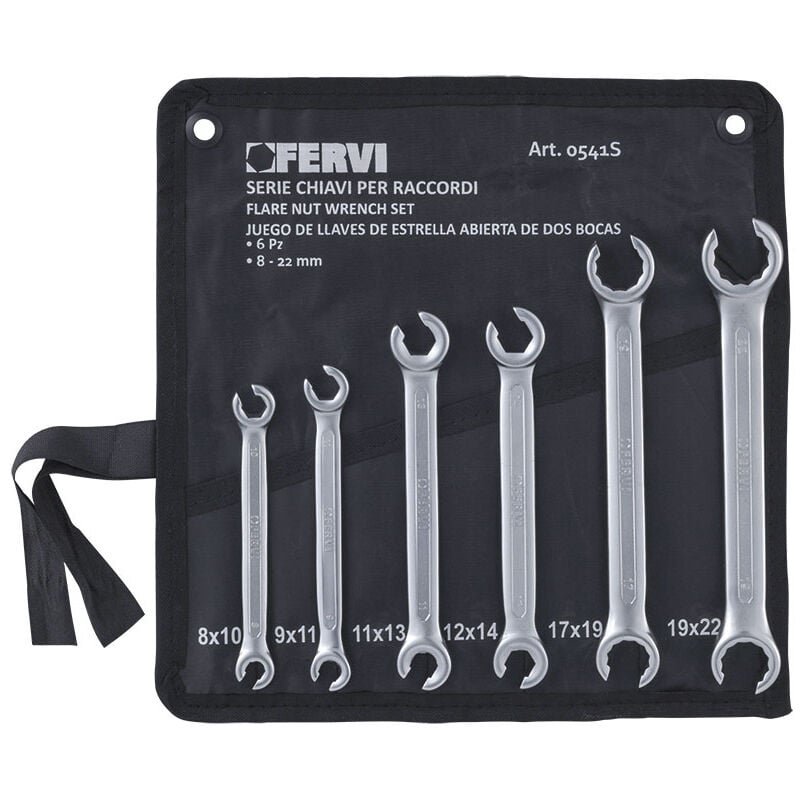 foto del prodotto fervi set 6 pz chiavi esagonali aperte per raccordi tubi freni 8 22 mm 0541s