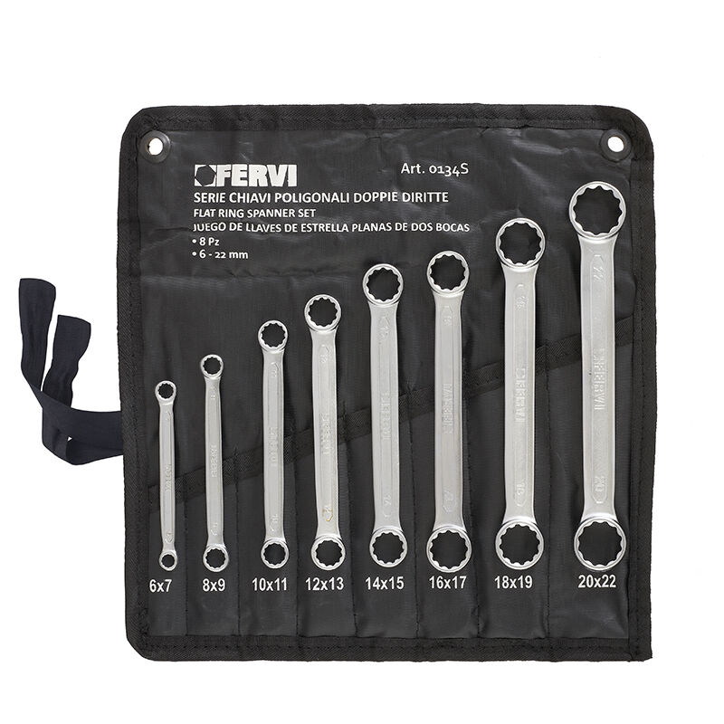 foto del prodotto fervi set 8 pz chiavi poligonali piatte 6x7 20x22 mm 0134s
