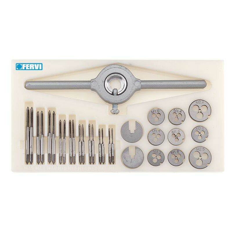 foto del prodotto fervi set maschi e filiere hss 30 pz m1 m2.5 m030