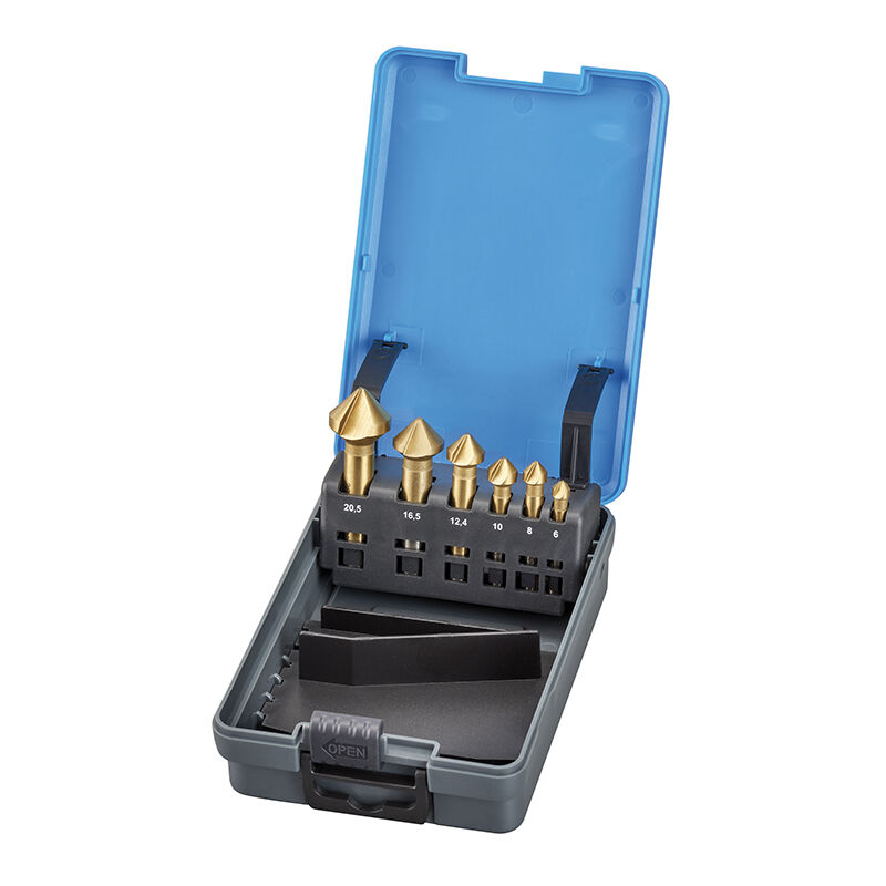 foto del prodotto fervi set svasatore s001 a 3 taglienti 90 frese svasare antivibranti