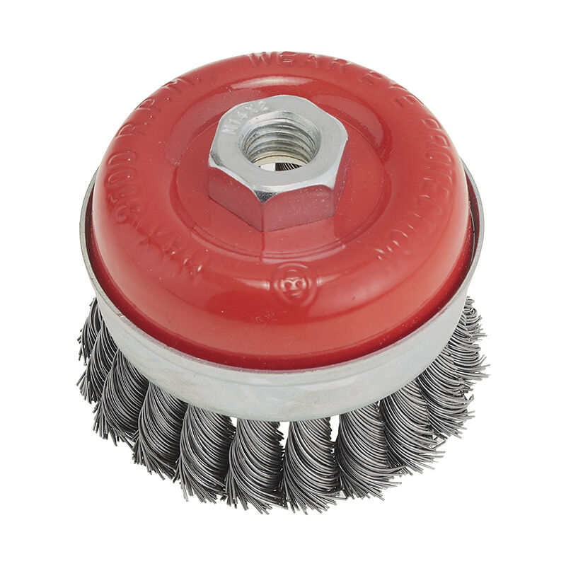 foto del prodotto fervi spazzola a tazza a filo metallico inox intrecciato 75 mm m14 x smerigliatrice