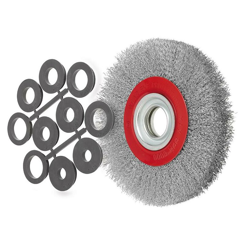 foto del prodotto fervi spazzola circolare 175 mm con fili ondulati in inox x smerigliatrice da banco