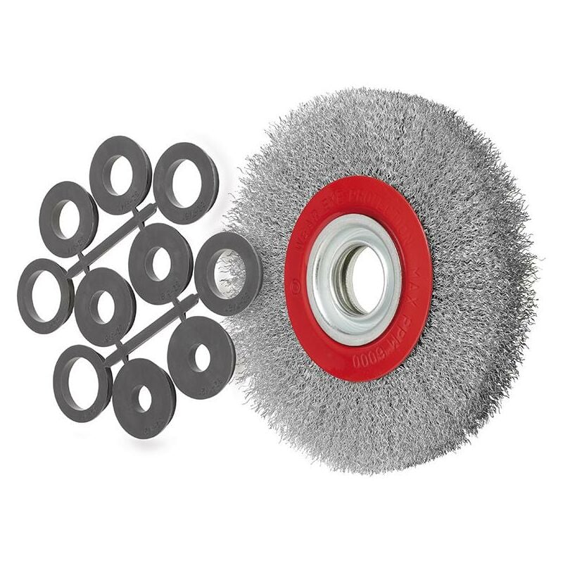foto del prodotto fervi spazzola circolare 200 mm con fili ondulati in inox x smerigliatrice da banco