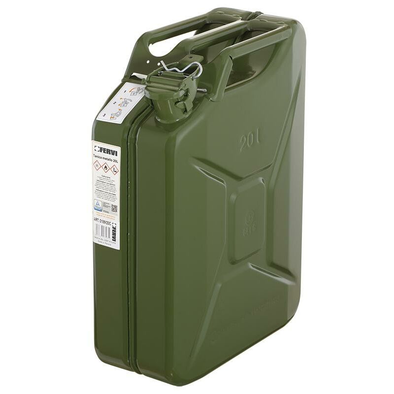 foto del prodotto fervi tanica in metallo verde 20 lt omologata per benzina e carburanti 0189 20c