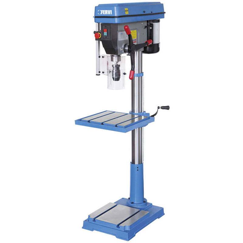 foto del prodotto fervi trapano a colonna 0754 230v trasmissione a cinghia tavola inclinabile 28 x 260 mm