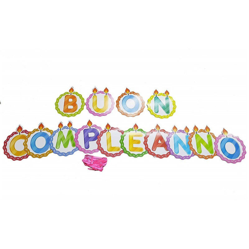 foto del prodotto festone scritta buon compleanno tonde candela colorate 3mt carta compleanni party trade shop traesio