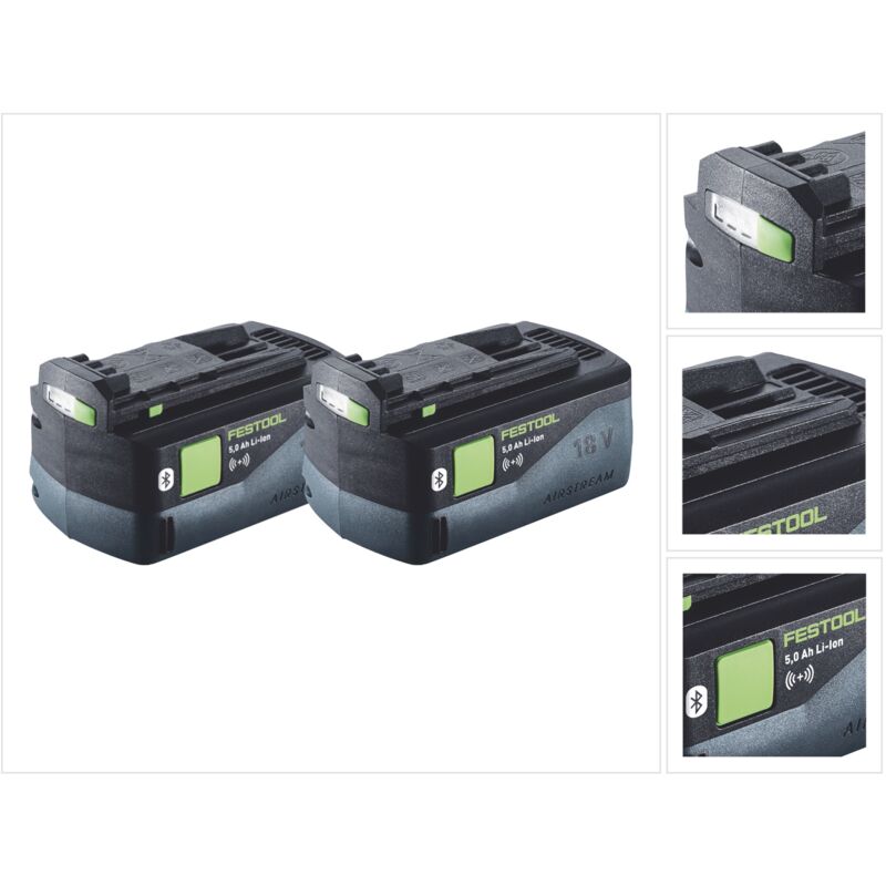 foto del prodotto festool batteria 2x bp 18 li 5,0 asi 18 v 5,0 ah 5000 mah li ion 2x 577660 bluetooth con indicatore del livello di carica