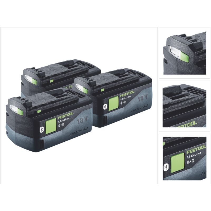 foto del prodotto festool batteria 3x bp 18 li 5,0 asi 18 v 5,0 ah 5000 mah li ion 3x 577660 bluetooth con indicatore del livello di carica