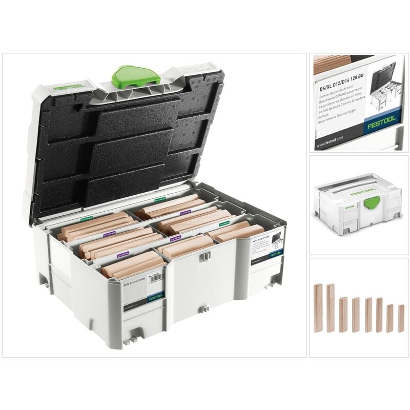 foto del prodotto festool domino xl sort. ds xl d12 d14 tassello faggio 128 pz. bu in un contenitore 498205 
