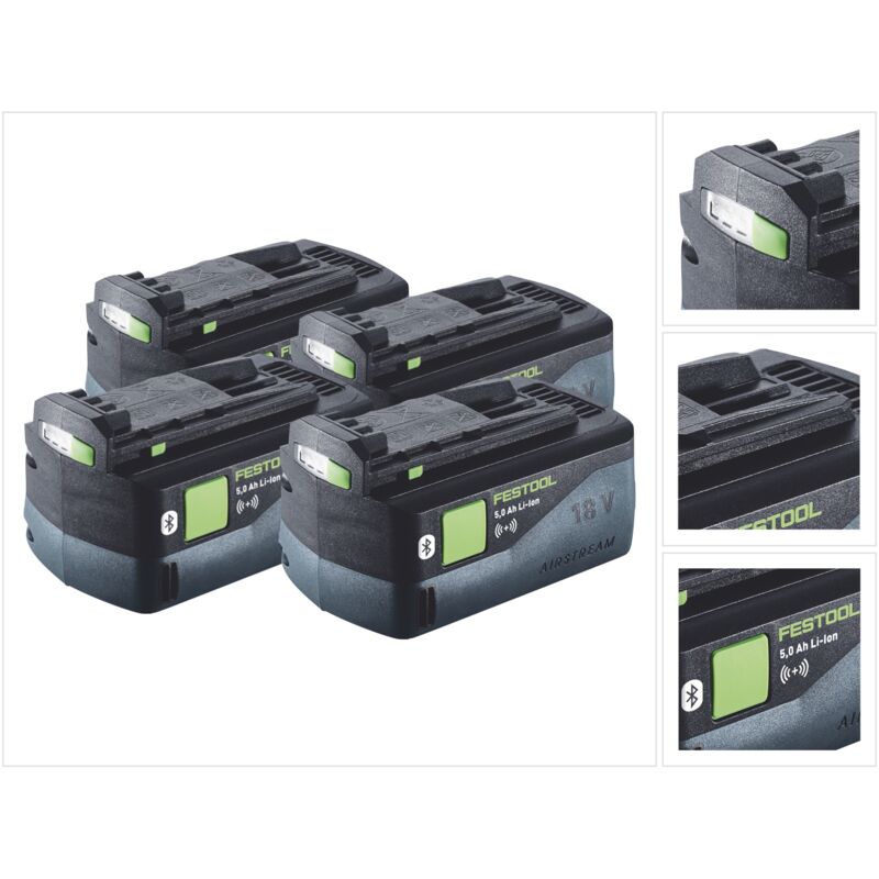 foto del prodotto festool kit batteria 4x bp 18 li 5,0 asi batteria 18 v 5,0 ah 5000 mah li ion 4x 577660 bluetooth con indicatore di carica