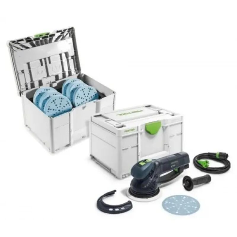 foto del prodotto festool ro 150 feq sys gr levigatrice orbitale rotativa con valigetta di abrasivi
