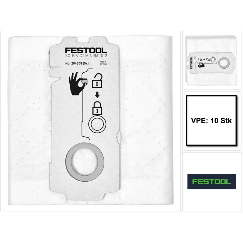 foto del prodotto festool selfclean sacchetto filtro sc fis ct mini midi 2 10 10 pezzi 204308 per ct mini e ct midi dall anno di costruzione 2019