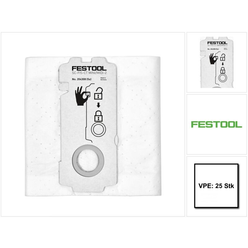 foto del prodotto festool selfclean sacchetto filtro sc fis ct mini midi 2 25 25 pezzi 204308 per ct mini e ct midi dall anno di costruzione 2019