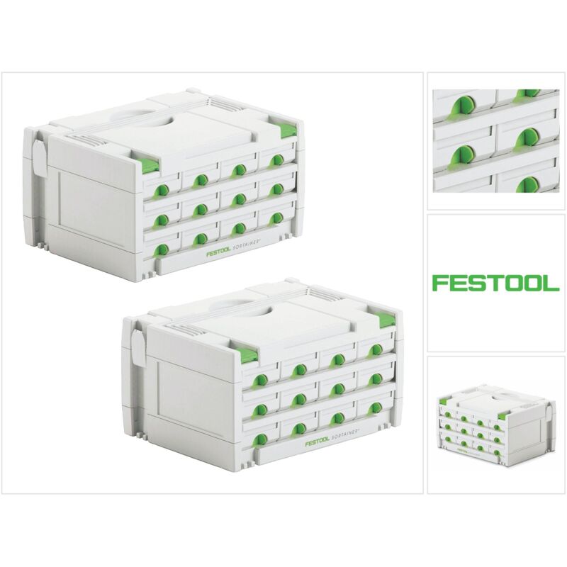 foto del prodotto festool set di serraggi 2x sys 3 sort 12 2x 491986 valigetta di assortimento con 12 scomparti per viti, tasselli e chiodi