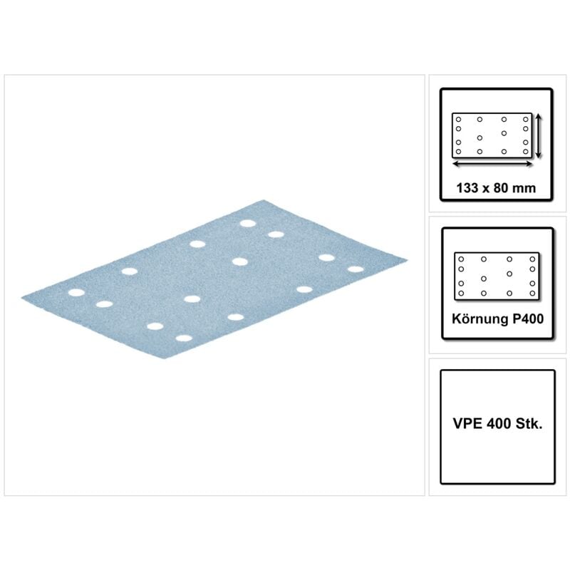 foto del prodotto festool stf 80x133 nastri abrasivi granat p400 80 x 133 mm per levigatrici vibranti rts 400, rtsc 400, rs 400, rs 4, ls 130, 400 pz. 4x 497126 