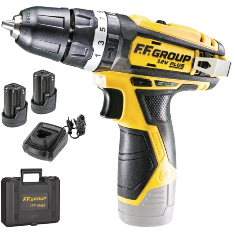 foto del prodotto ff-group chd 12v plus trapano avvitatore con percussione con 2 batterie uso semi professionale