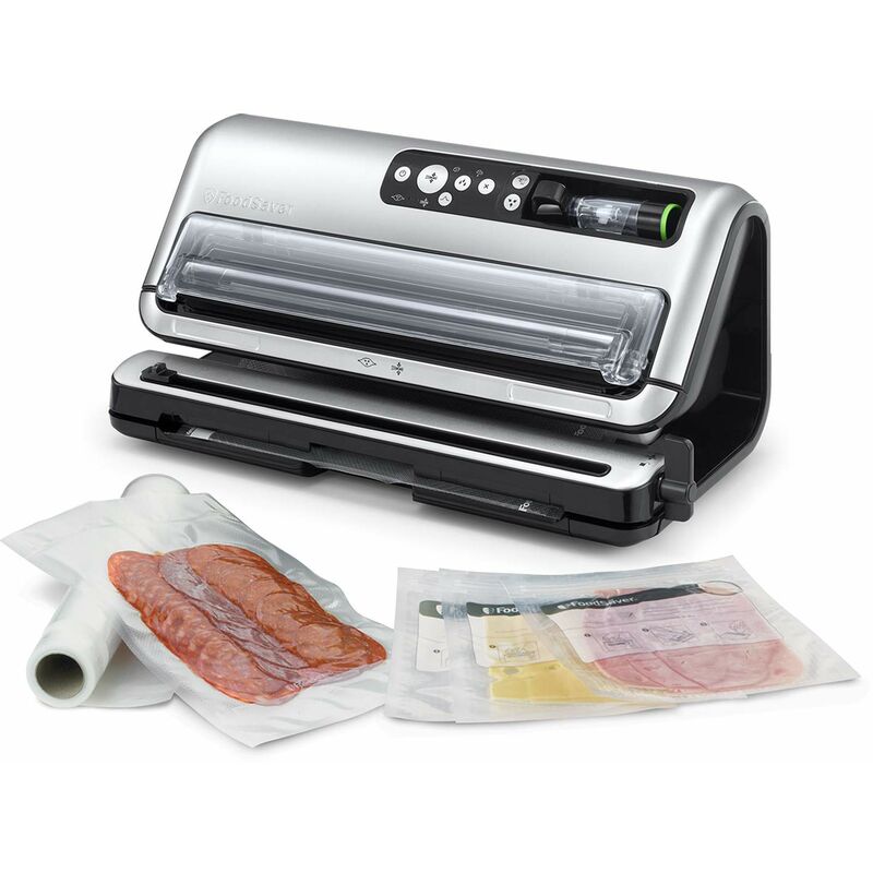 foto del prodotto ffs006x macchina sottovuoto per alimenti secchi umidi, portarotolo e taglierina,3 livelli aspirazione sigillatura automatica,funzione