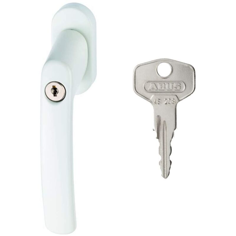 foto del prodotto fg200 ab208 maniglia con blocco antifurto, serratura a spinta con cilindro per finestre, chiave maestra, livello di sicurezza 3, 44259, bianco abus