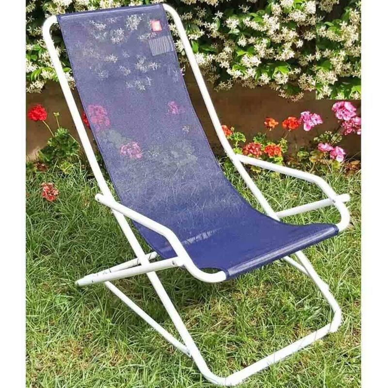 foto del prodotto fiam sedia sdraio dondolina in acciaio bianco con telaio blu, modello 123tx bsbk