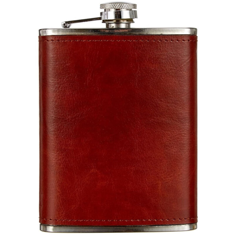 foto del prodotto fiaschetta in acciaio inox foderata in pelle imbuto incluso per liquori whisky - - trade shop traesio