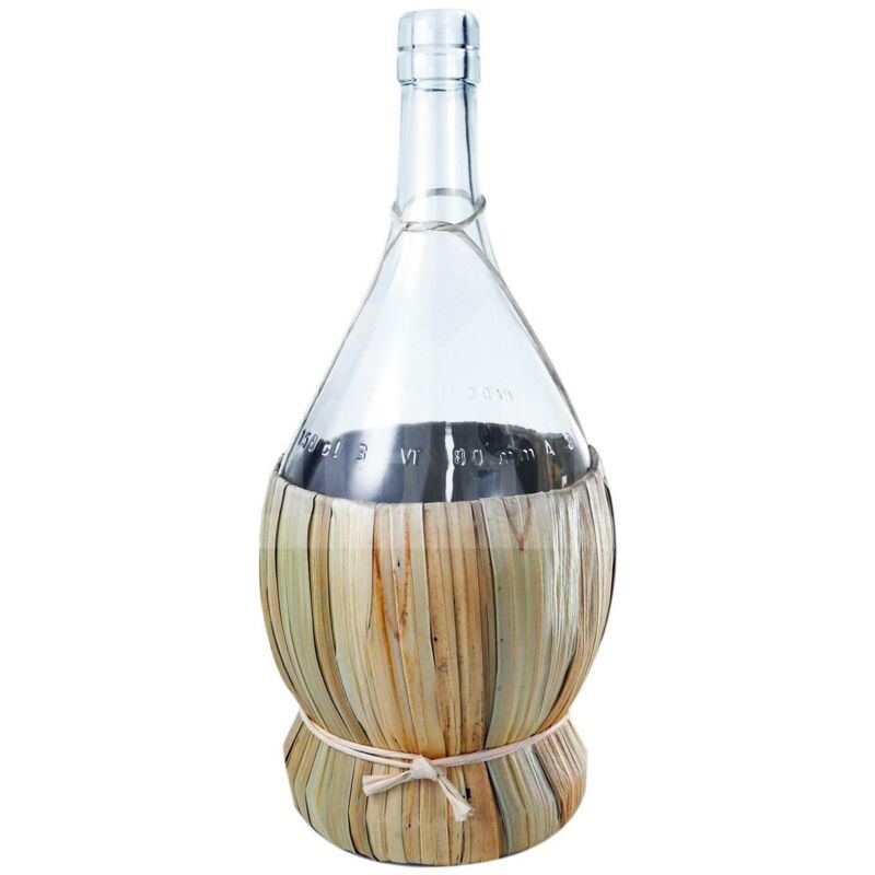 foto del prodotto fiasco in vetro rivestito in paglia per conservazione vino alcolici e distillati 100 ml