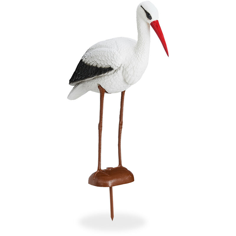 foto del prodotto figura da giardino a forma di cicogna, decorativa, allontana gli aironi, hxlxp 80 x 22 x 64 cm, bianco rosso relaxdays