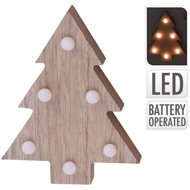 foto del prodotto figura decorativa in legno con motivi natalizi e led 10x3x13cm
