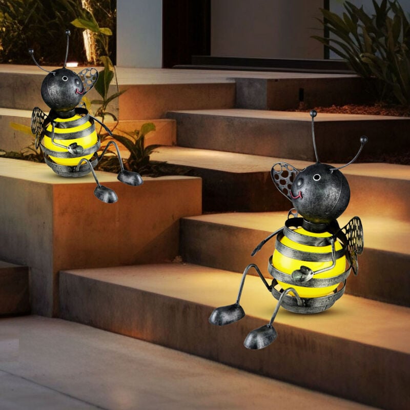foto del prodotto figure decorative da giardino api luminose da esterni api solari per esterni in metallo, batteria nero giallo, 1x led 0,06 watt, h 25 cm, giardino,