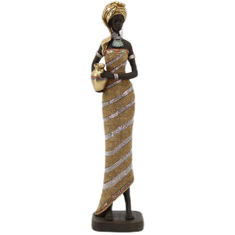 foto del prodotto figure di figure africane figura donne africane africane ed elefanti d oro 8x10x41cm 28689 signes grimalt