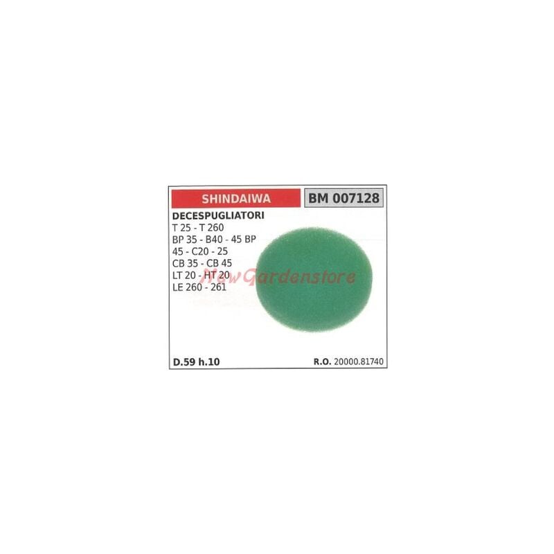 foto del prodotto fiiltro aria in spugna shindaiwa per decespugliatore t 25 t 260 bp 35 007128