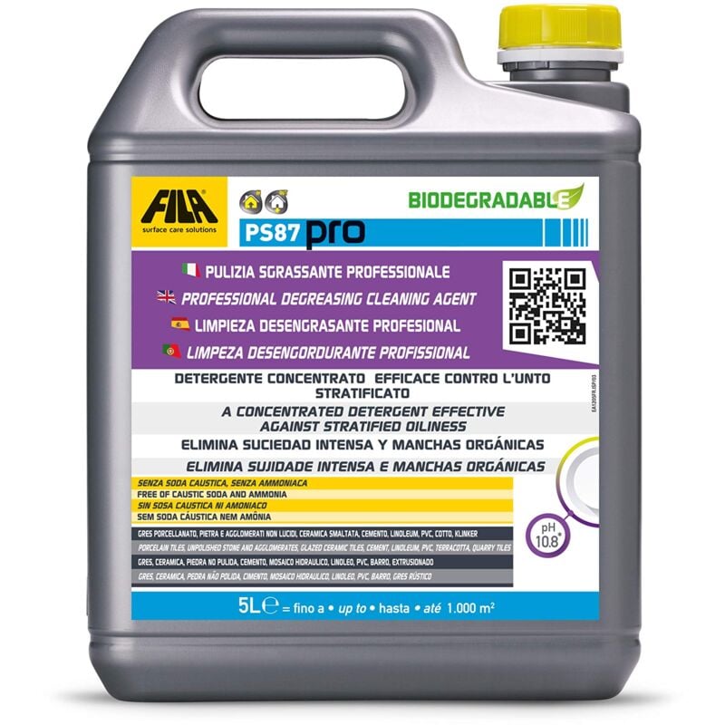 foto del prodotto fila surface care solutions, ps87 pro, detergente sgrassatore per pulizia pavimenti, potere decerante smacchiante, adatto a gres porcellanato effetto