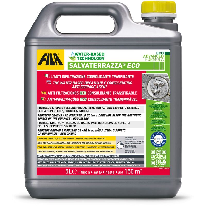 foto del prodotto fila surface care solutions, salvaterrazza eco, impermeabilizzante terrazzi trasparente a base acqua, consolidante anti infiltrazioni su fessure