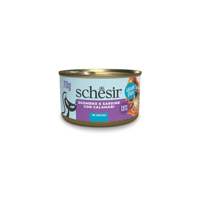 foto del prodotto filetti di sgombro e sardine con calamari in salsa da 70 schesir