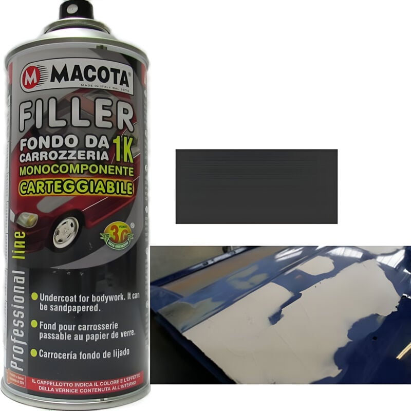 foto del prodotto filler riempitivo per carrozzeria fondo carteggiabile aggrappante 400 ml colore grigio scuro macota