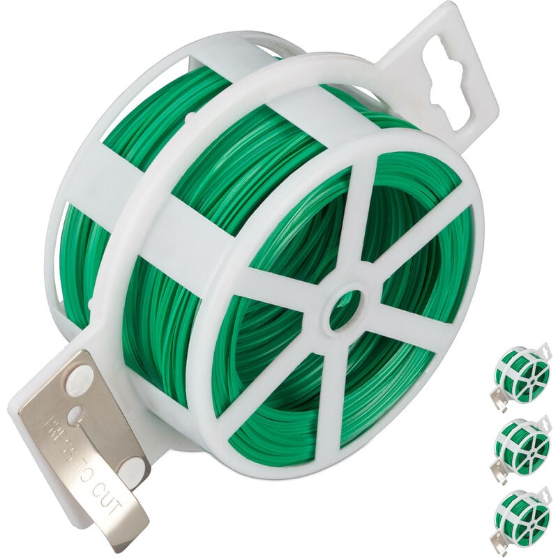 foto del prodotto filo da giardinaggio lungo 50 m, set da 4, in ferro plastificato, per rampicanti e fiori, con cutter, verde relaxdays