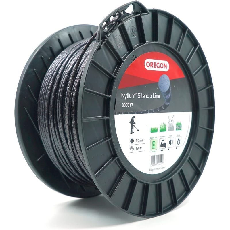 foto del prodotto filo decespugliatore tondo intrecciato nylium silencio nero 3.0mm 120m oregon 800017