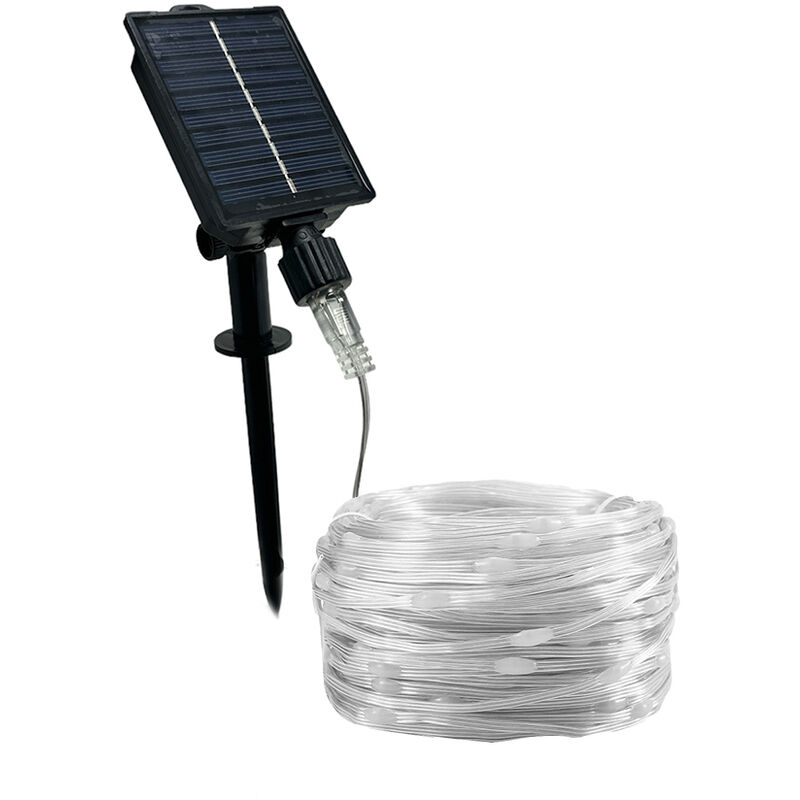 foto del prodotto filo led 10 metri 100 micro led stringa a pannello solare con picchetto catena di luce per decorazioni natalizie giardino luce fredda 6500k