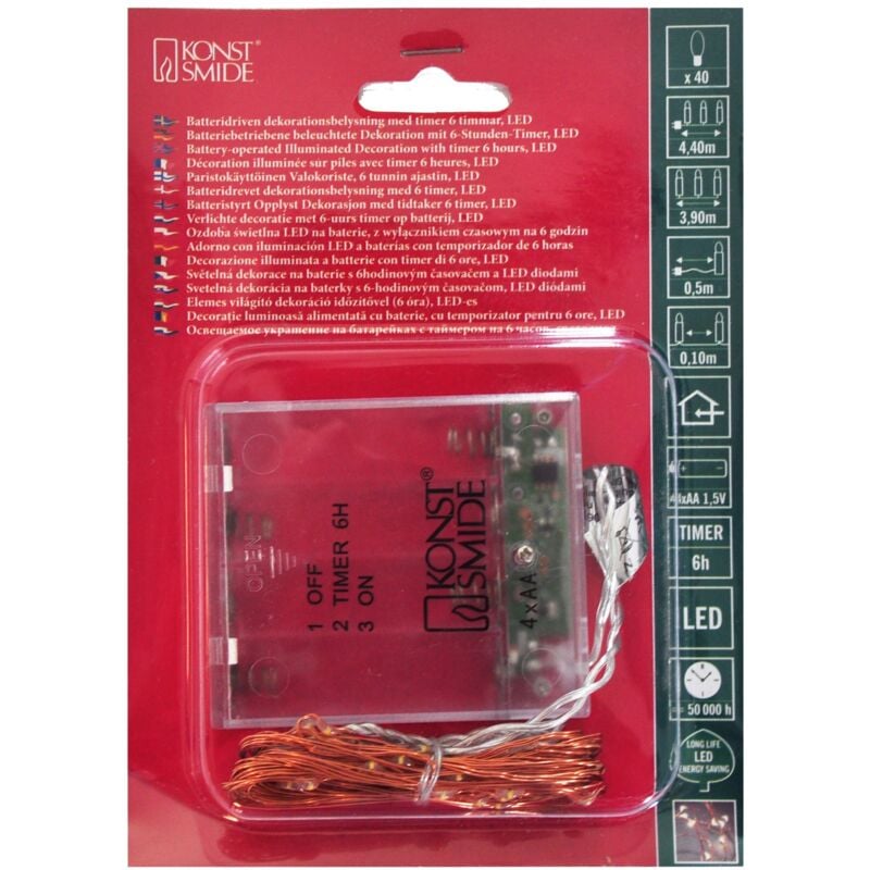 foto del prodotto filo nudo a led micro luci a batteria per uso interno ip20 40 diodi bianchi ambrati luci led funzione timer 6 ore 3 batterie aa escl. filo di