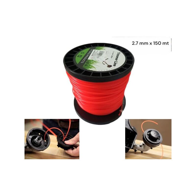 foto del prodotto filo per decespugliatore tondo 2,7mm bobina 150mt tagliaerba cavo matassa rosso