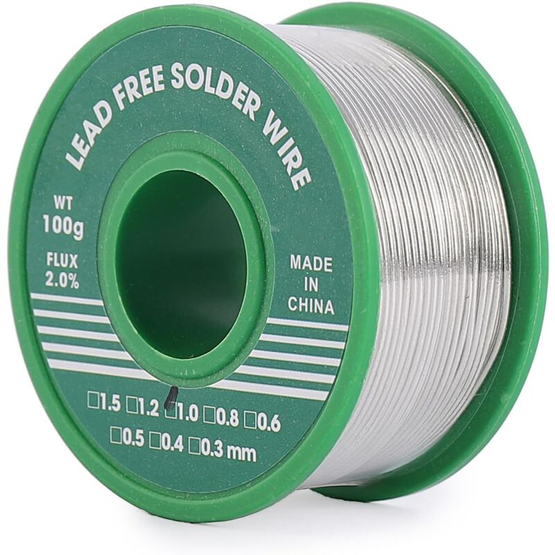 foto del prodotto filo per saldatura senza piombo da 1 mm, filo di stagno da 100 g, saldante con anima in colofonia sottile, sn99 ag0,3 cu0,7 , bobina di stagno per